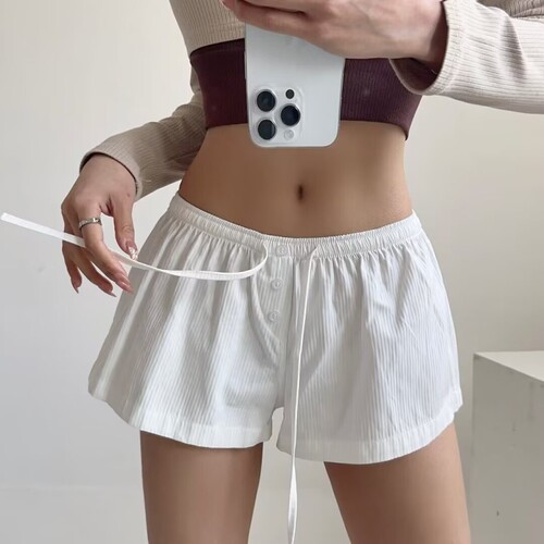 夏季女宽松BF风低腰阔腿热裤短款