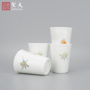 圣大陶瓷功夫茶杯主人杯手绘粉彩花蝶纹闻香杯景德镇茶具品茗杯