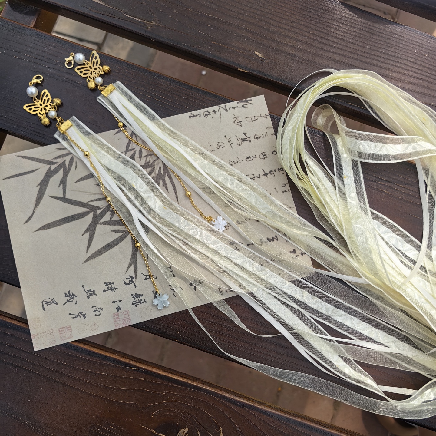 汉服飘带头饰发带可拆卸长流苏丝带雪纱后压古典仙气发饰百搭配饰