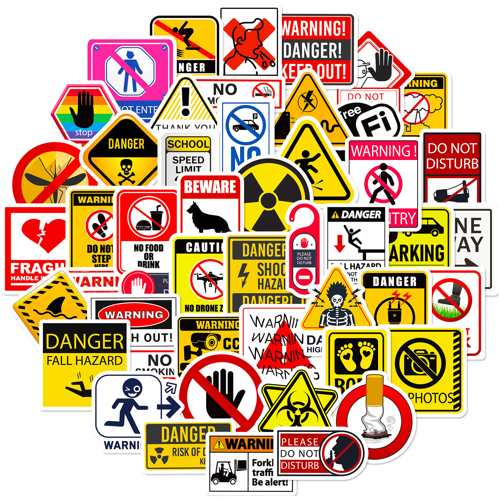 Warning Sign Stickers英文警示标志贴纸儿童贴画英语手账本贴纸