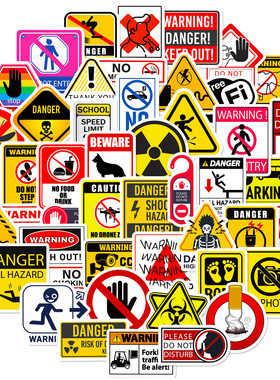 Warning Sign Stickers英文警示标志贴纸儿童贴画英语手账本贴纸
