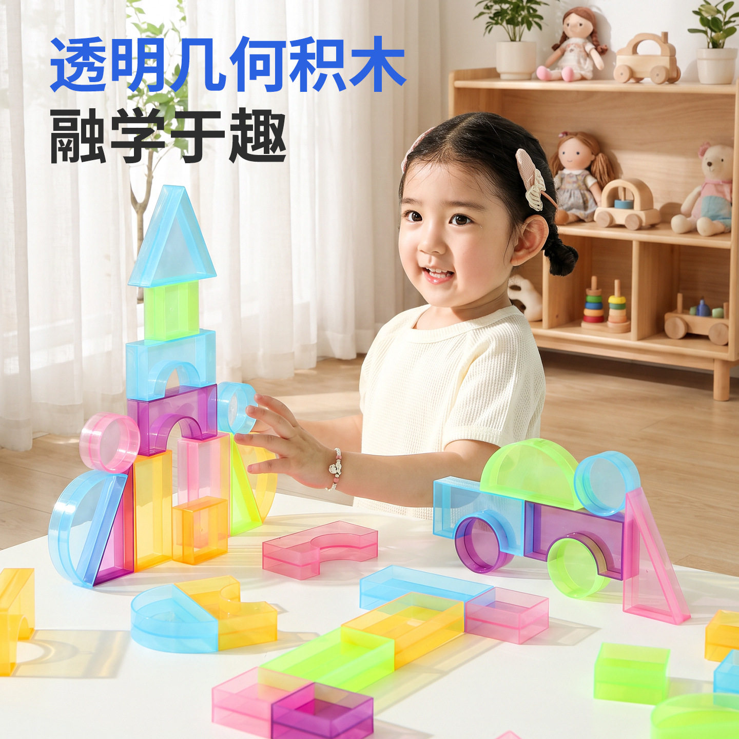 透明几何堆叠形状认知拼图积木