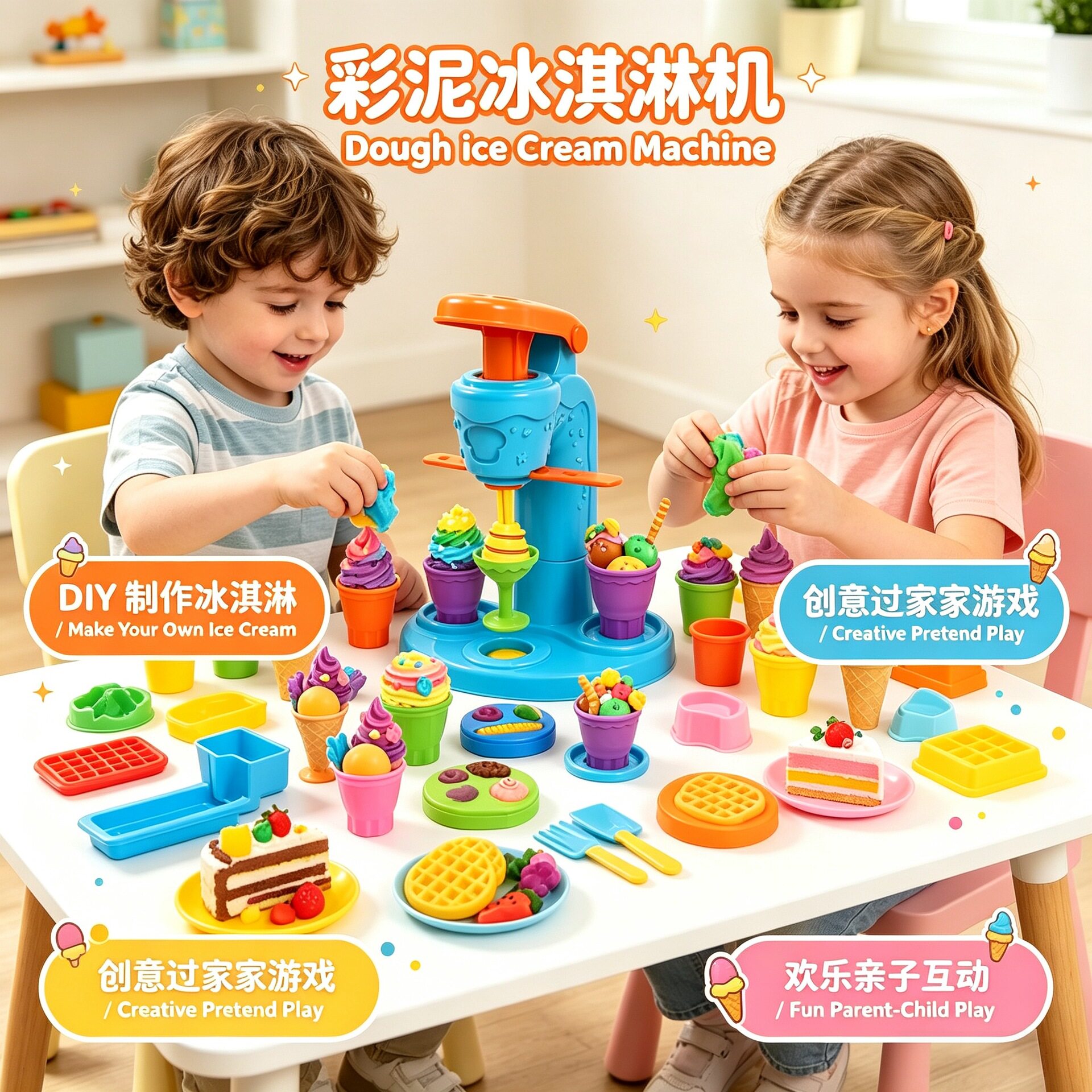 儿童冰淇淋彩泥面条机过家家玩具