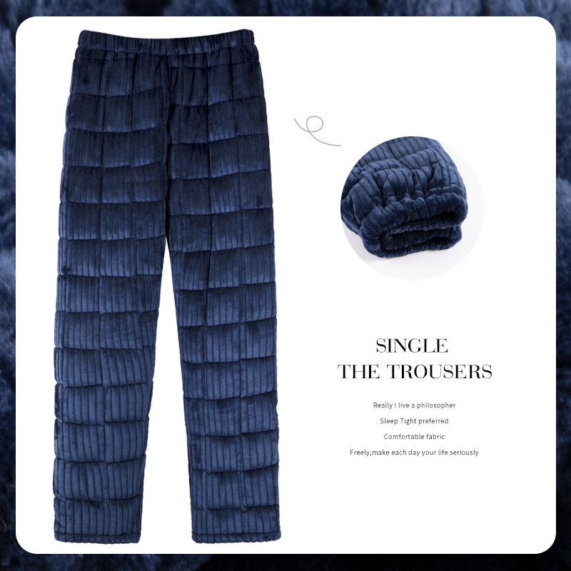 法兰绒三层加厚男冬季加绒保暖家居裤可外穿休闲裤珊瑚绒夹棉裤子