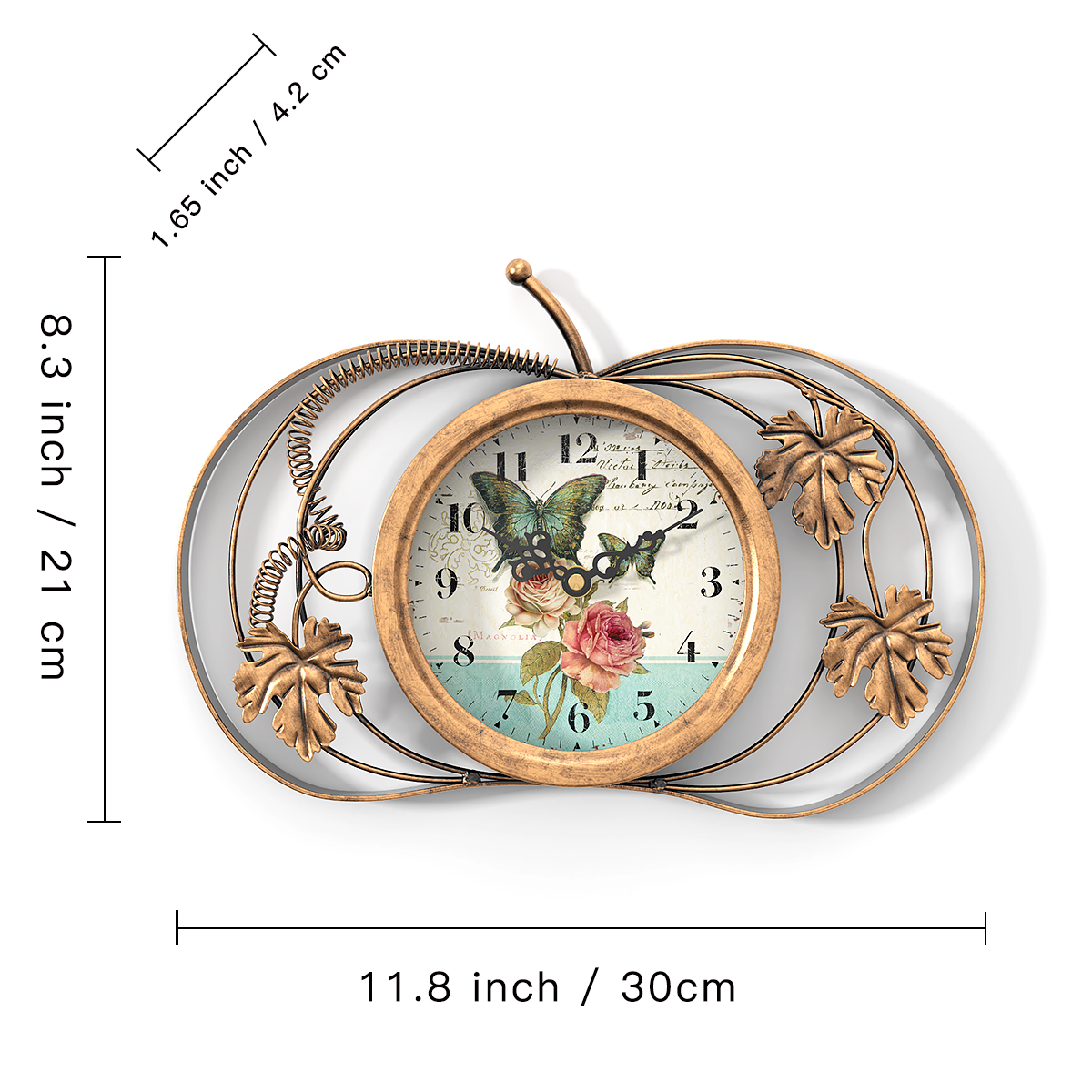 复古铁艺蝴蝶花卉装饰挂钟