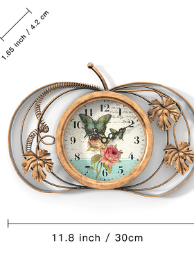 复古铁艺挂钟蝴蝶花卉装饰翻盖式石英钟表客厅卧室墙壁挂表