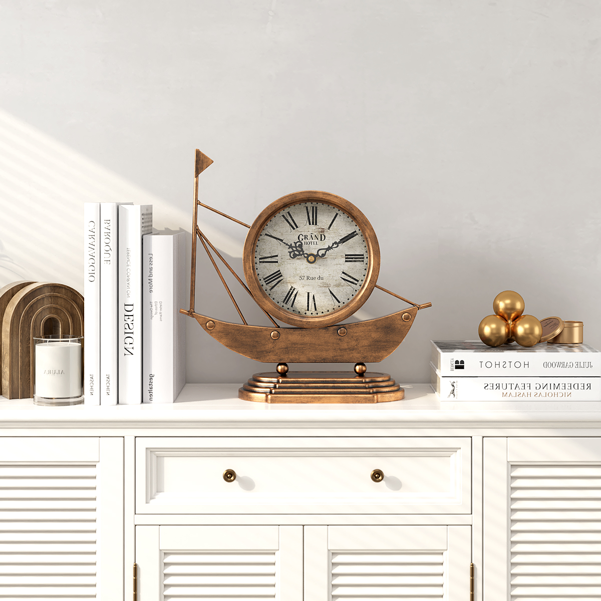 无复古帆船造型座钟摆钟装饰钟