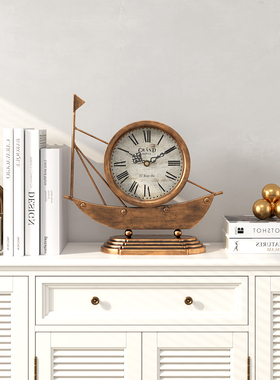 复古帆船造型座钟欧式古典机械表桌面装饰摆件