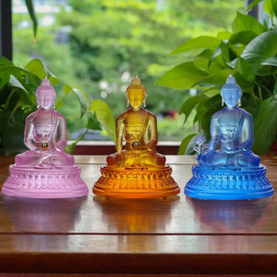 古法琉璃三宝佛释迦牟尼佛药师佛阿弥陀佛三世佛家用桌面摆件供具