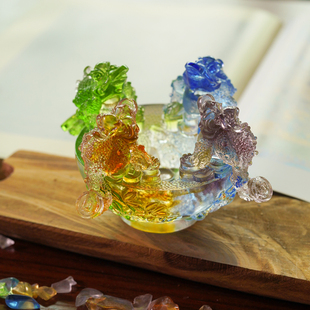 琉璃八方来财金蟾聚宝盆元宝摆件招财聚财四方纳财葫芦家用吉祥物