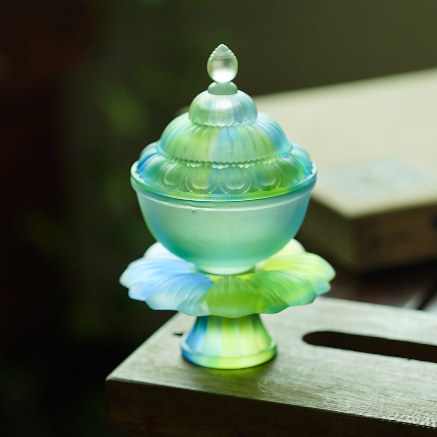 琉璃宝顶莲花供水杯佛前圣水杯佛供佛用品水贡杯摆件佛前供具米盒