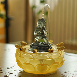 2026年五路财神琉璃水供黄财神黑财神佛像招财流水摆件聚宝浴佛盆