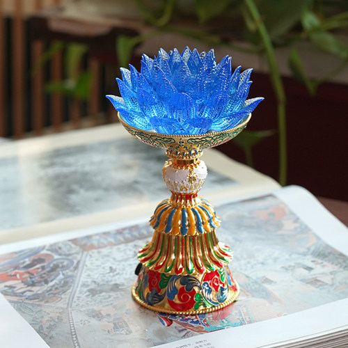 珍悦珐琅彩宝蓝色帝王莲莲花灯
