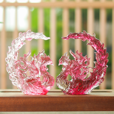 古法琉璃浴火凤凰居家装饰摆件