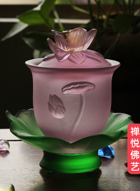 禅悦琉璃浮雕描金荷叶莲花佛前