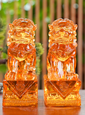 古法琉璃大雄狮子家用桌面摆件