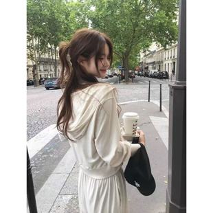 vegetable韩国连帽衬衫2025年新款温柔少女风宽松高腰垂感长裤女