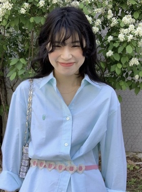 韩国modest mood棉质刺绣长袖衬衫简约基础款春夏宽松上衣女