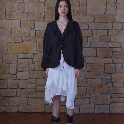 verso韩国半身裙法式复古赫本风通勤休闲小众设计不规则蕾丝裙女