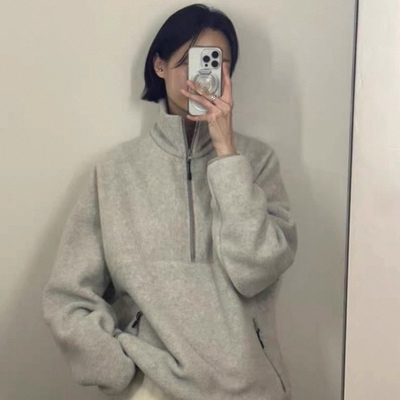 monoha韩国半高领拉链卫衣潮流极简风休闲中长款高腰垂感半身裙女