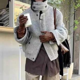 【现货】londonflat韩国立领毛呢短外套经典复古宽松机车夹克