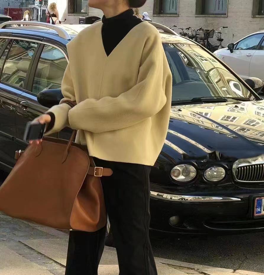 【现货】韩国ounce宽松纯色套头衫简约舒适慵懒风长袖上衣女