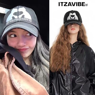 【现货】韩国itzavibe LISA同款字母猫咪棒球帽圆顶鸭舌帽