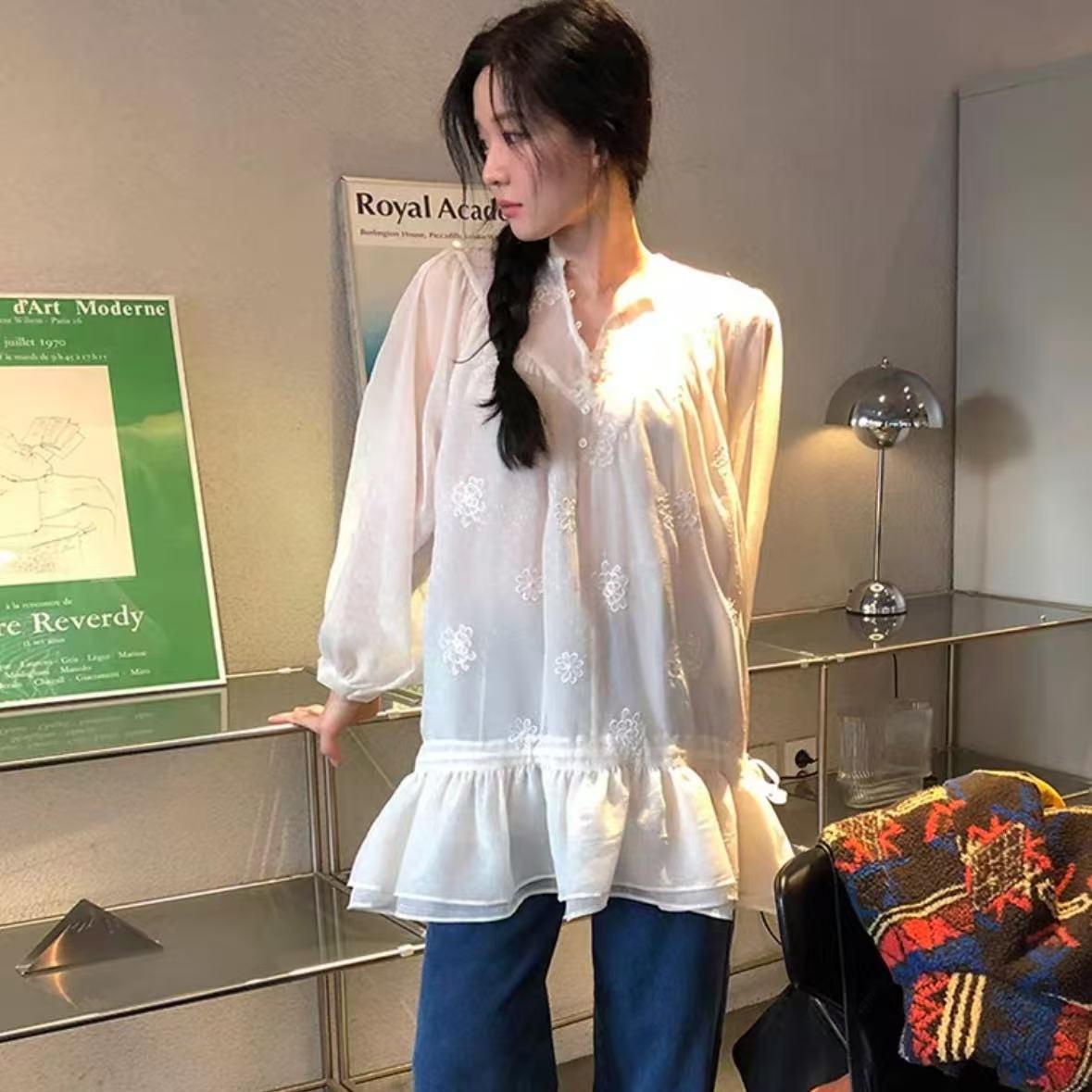 FromBeginning花朵刺绣衬衫