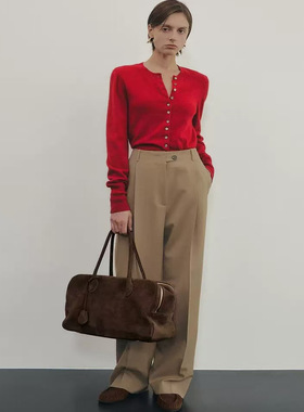 【现货】ELBORN韩国圆领针织开衫法式复古气质宽松短款长袖上衣女