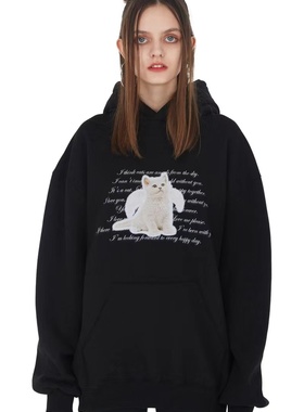 【现货】韩国NCT罗渽民李帝努同款连帽卫衣猫咪字母印花上衣