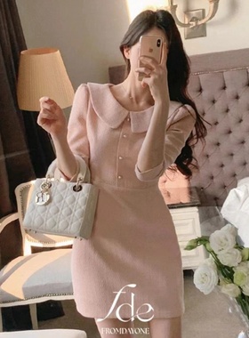 【现货】韩国fromdayone小香风连衣裙甜美温柔娃娃领收腰短裙