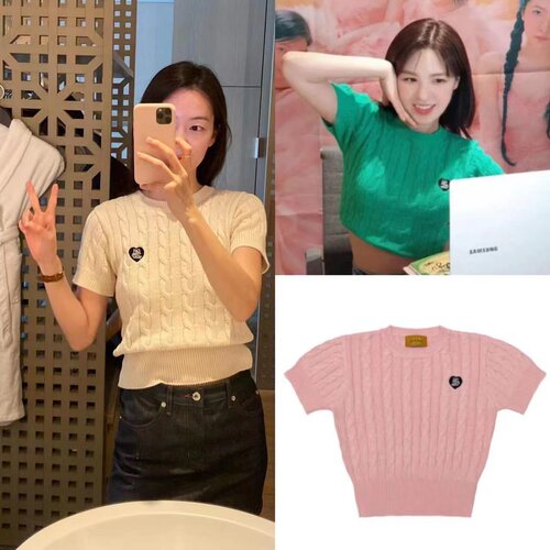 现货～韩国callmebaby孙胜完同款短袖针织衫圆领修身短上衣