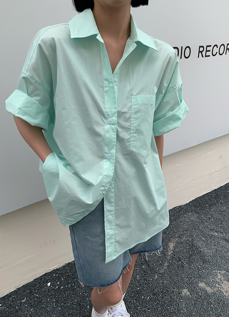 Real price ~ summer new mint green short sleeve shirt