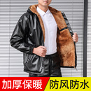 皮衣男外套宽松连帽加绒防风防水摩托车骑行外卖代驾保暖PU皮棉袄