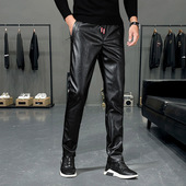 小脚冬季 皮裤 男加绒加厚防风防水修身 摩托车骑行皮毛一体紧身保暖