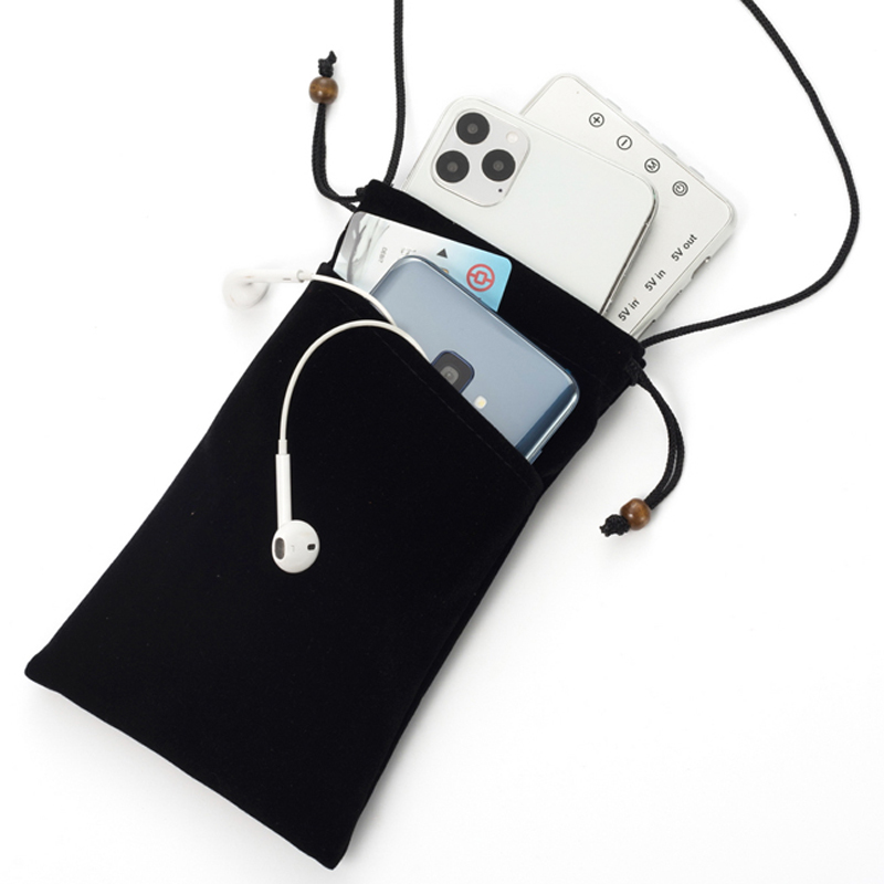 适用华为OPPO苹果vivo三星小米手机包布袋子挂脖斜挎绳保护套防尘