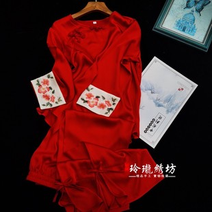 苏绣刺绣花真丝盘扣家居服古典中国风醋酸缎丝绸古风睡衣娘娘寝衣