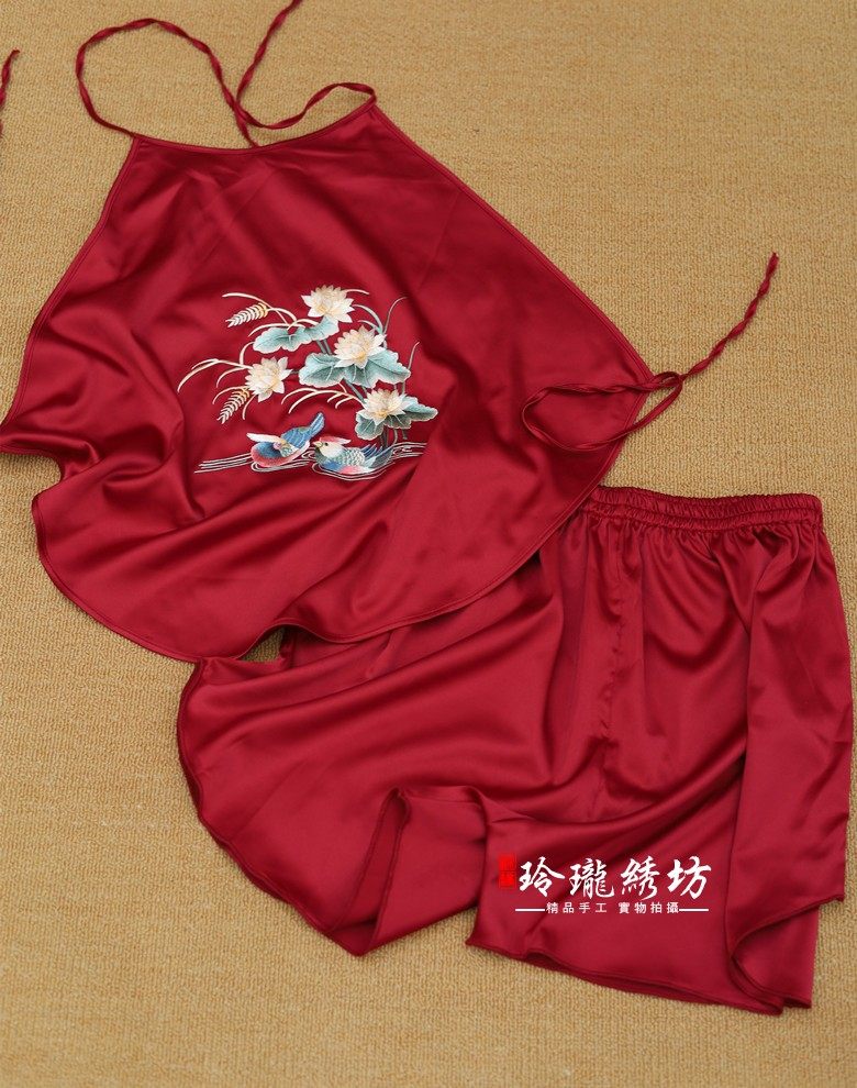 苏绣中国风鸳鸯红肚兜女性薄款汉服刺绣吊带性感睡衣结婚成人内衣