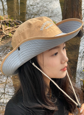 2024新款帽子女夏季户外海边沙滩防晒遮阳帽防紫外线大檐太阳帽潮
