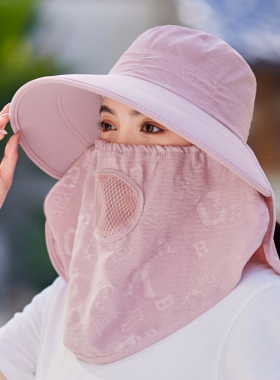 大帽檐保罗夏季新款女防晒遮阳帽户外遮脸采茶护脖防紫外线面罩