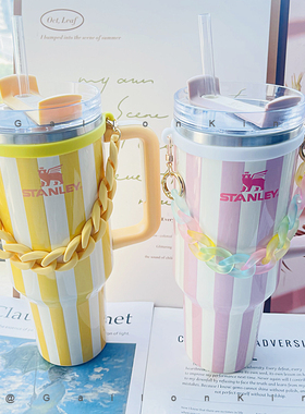 适用于Stanley吸管杯创意彩色链条造型便携水杯手提吊带挂绳杯带