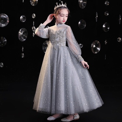 女童礼服高端轻奢长袖小主持人蓬蓬裙生日公主裙儿童钢琴演奏秋冬
