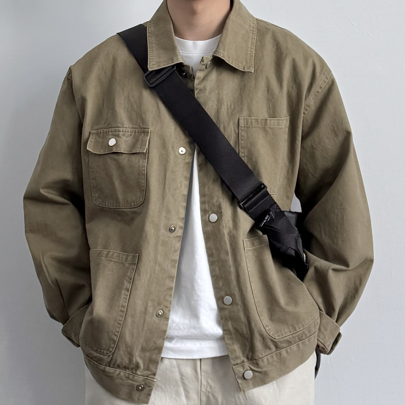 宽松棉质工装夹克春秋季新款多口袋日系复古翻领外套流行男女潮