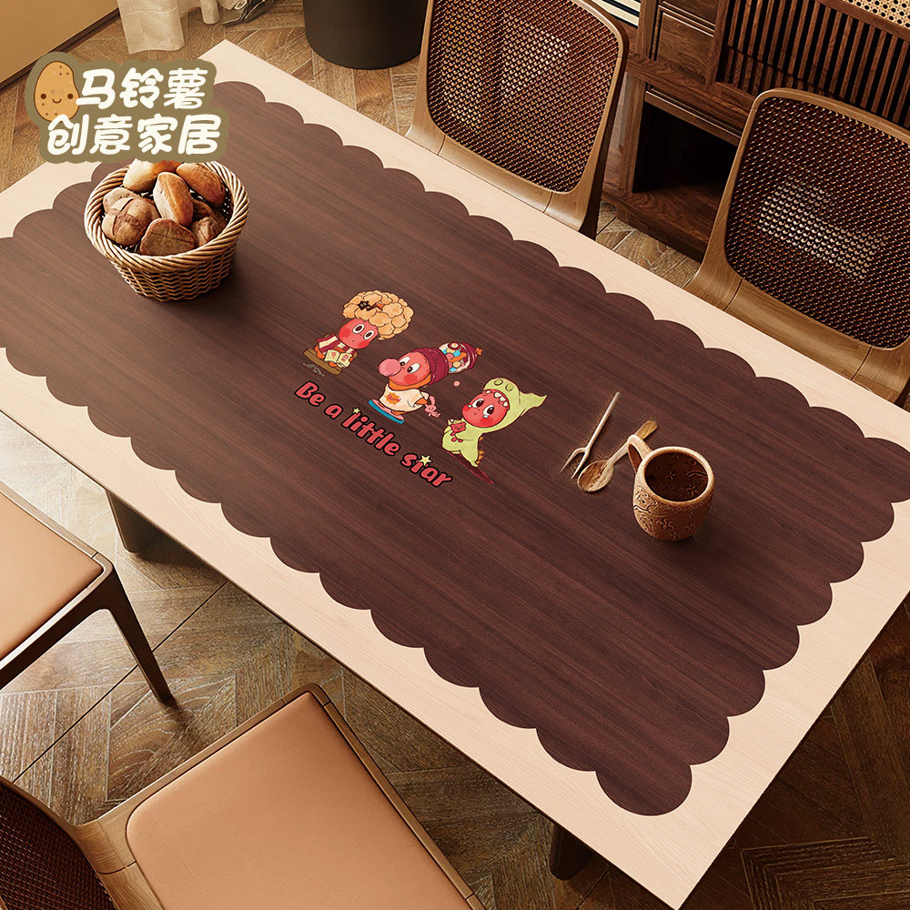 木纹桌布中古风星星人防水防油免洗餐桌垫高级感茶几桌面保护垫子,居家布艺,桌布,淘宝优惠券,粉丝福利购,淘宝优惠卷