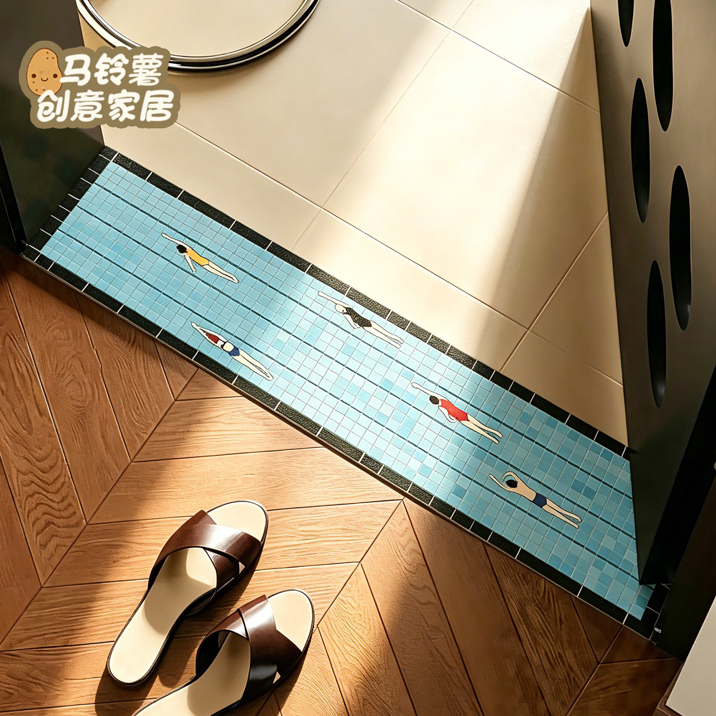 仿瓷砖效果超窄防滑吸水浴室地垫图片