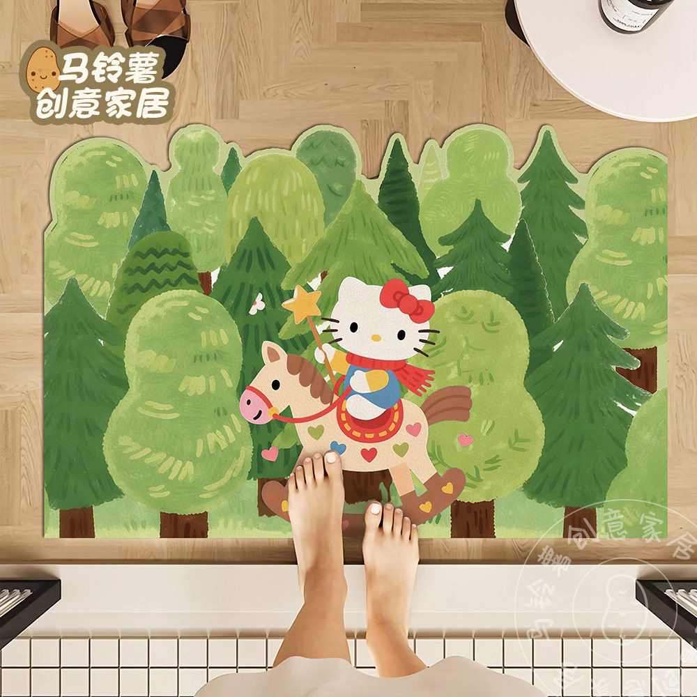 凯蒂猫浴室地垫硅藻泥吸水防滑脚垫子浴室厕所洗手间门口干脚地毯