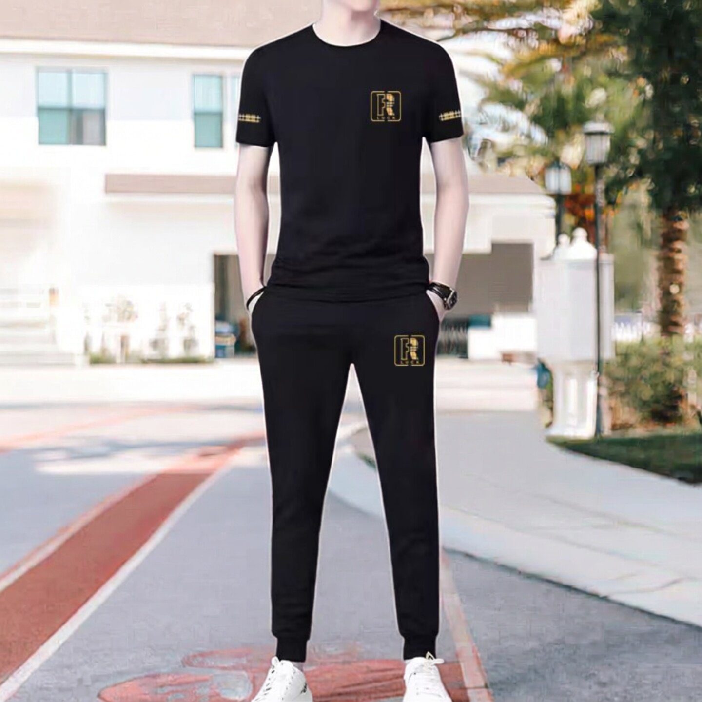马年男士高档冰丝速干休闲服套装