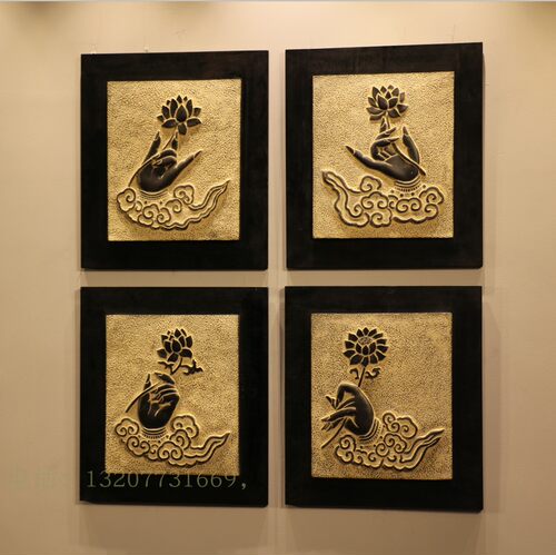 中式复古禅意家居浮雕佛手装饰画