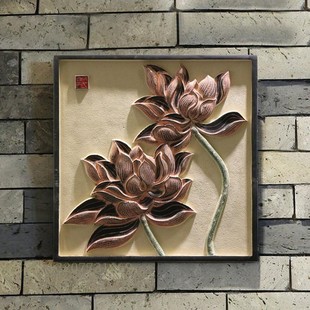 中式 新品 壁饰浮雕墙饰荷花挂件中国风玄关背景墙走廊客厅挂画悦荷