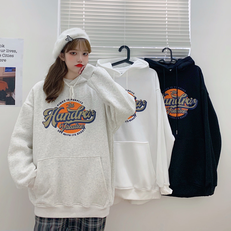 New loose hooded and fleece sweater women's Korean lazy chic jacket